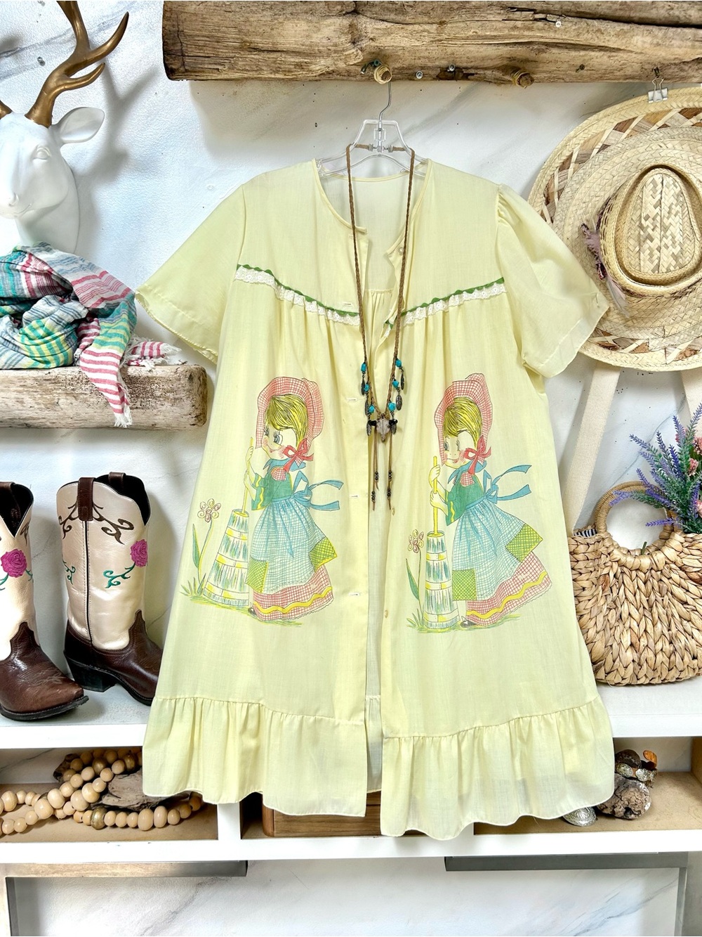 Cottagecore granny Cardigan Dress with prairie peasant farmhouse vibe